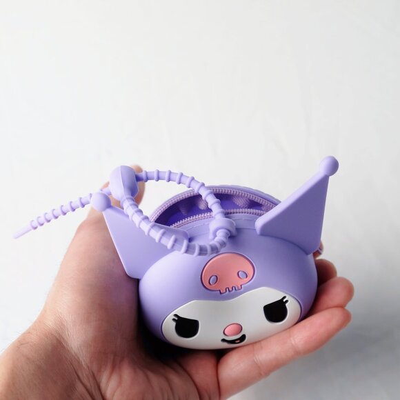 NWT Sanrio Kuromi Purple Silicone Coin Purse w/ Strap | Kawaii Gothic Style - Picture 3 of 5